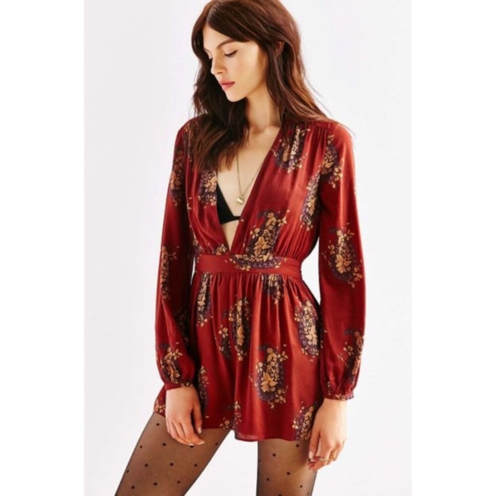 Urban Outfitters Red Paisley Print Romper